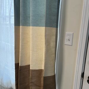 Modern Blue and Cream Color Block Curtains (2 pak)